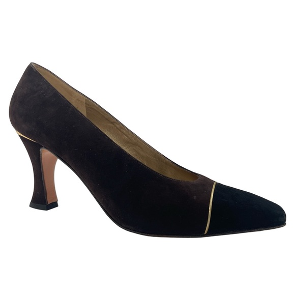 St. John Jackie Women’s Brown Suede Leather Heels Vintage Made in Italy Size 7.5 - Picture 8 of 11